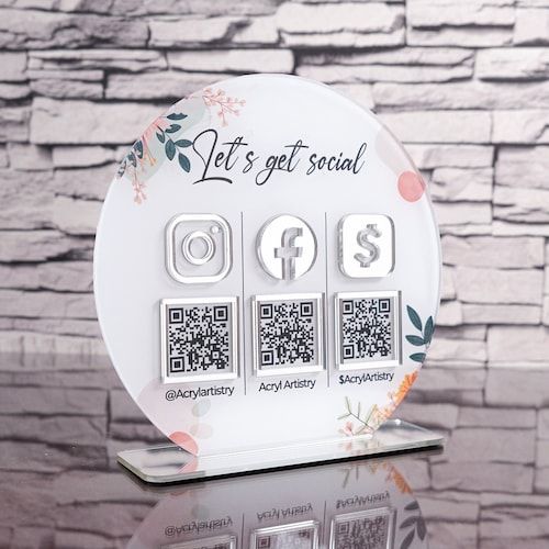 Panneau d'affichage miroir en acrylique personnalisable avec 3 codes QR