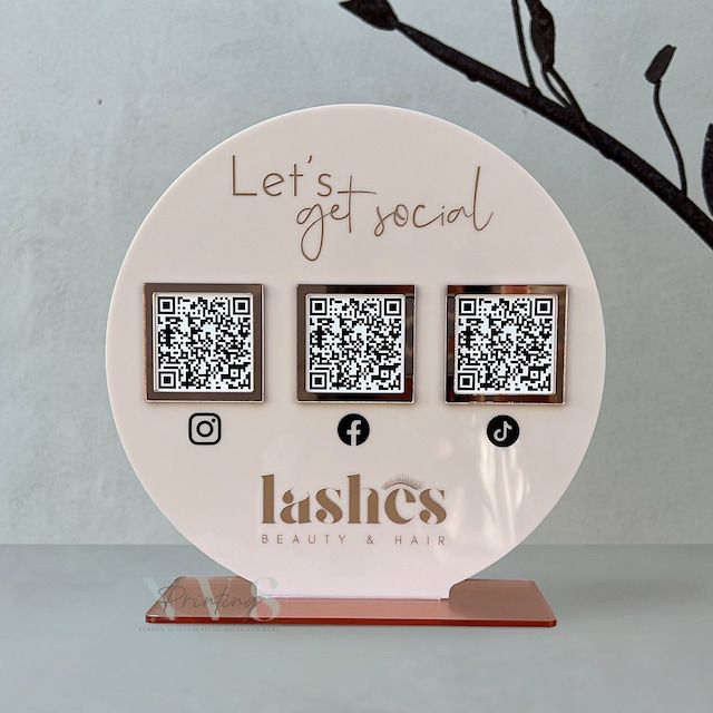 Panneau d'affichage miroir en acrylique personnalisable avec 3 codes QR