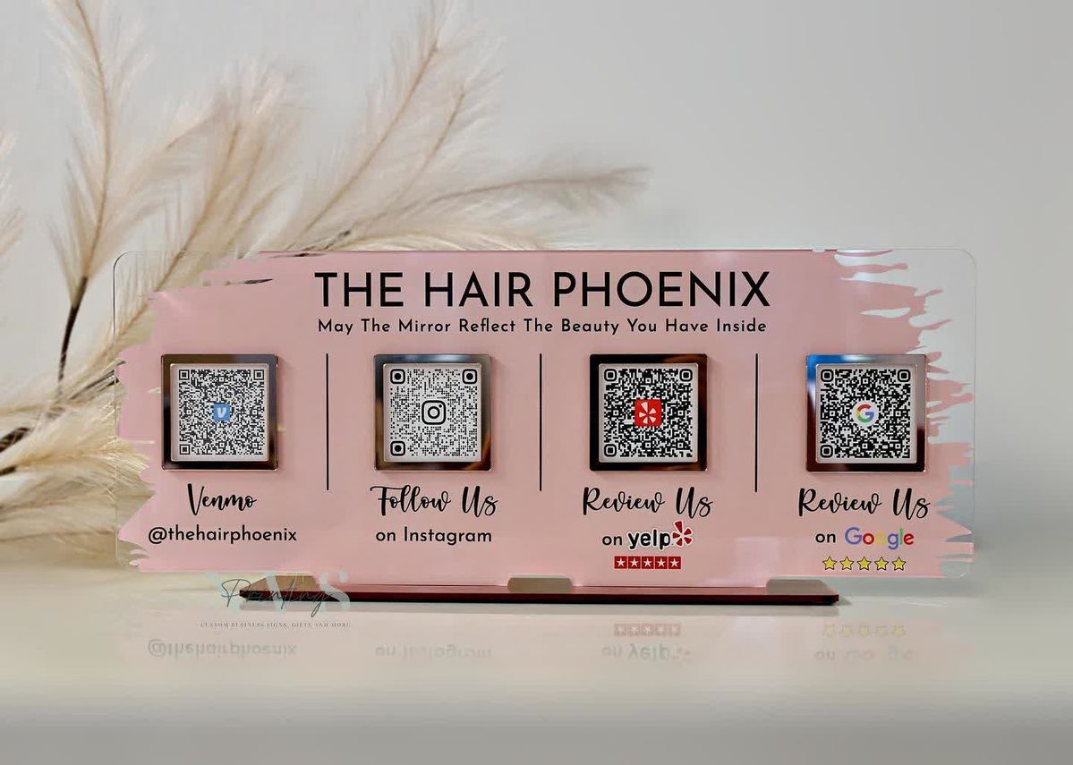 Panneau d'affichage miroir en acrylique personnalisable avec 4 codes QR