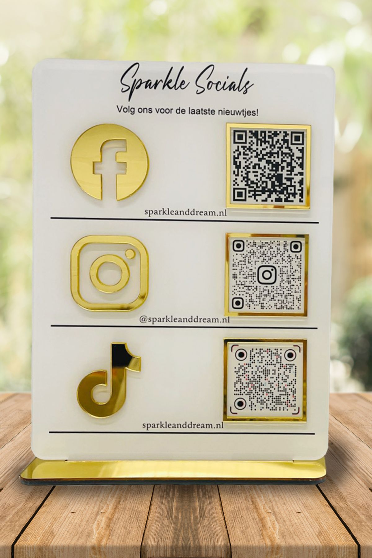 Panneau d'affichage miroir en acrylique personnalisable avec 3 codes QR