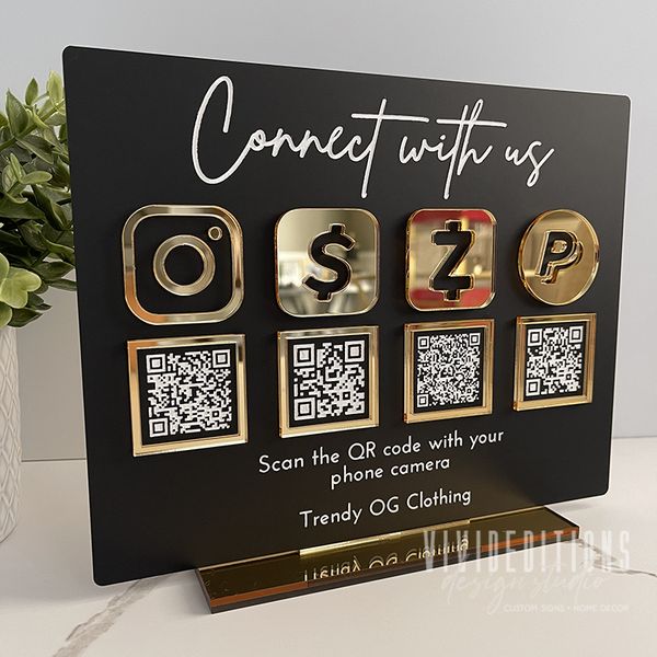 Panneau d'affichage miroir en acrylique personnalisable avec 4 codes QR