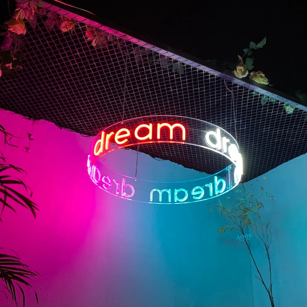 Custom Neon Ceiling Chandelier, Round Floating LED Hanging Light