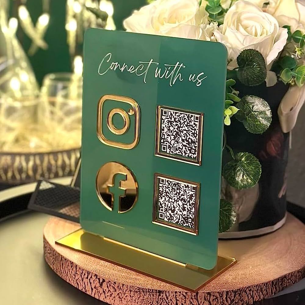 Panneau d'affichage miroir en acrylique personnalisable avec 2 codes QR
